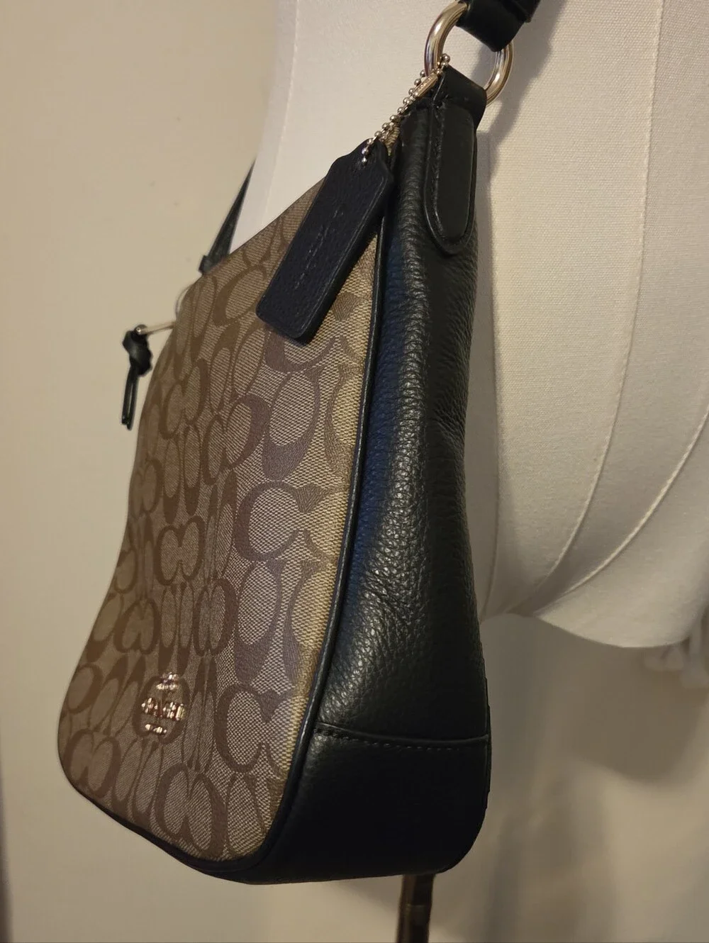 Coach Khaki and Black Signature Crossbody Bag